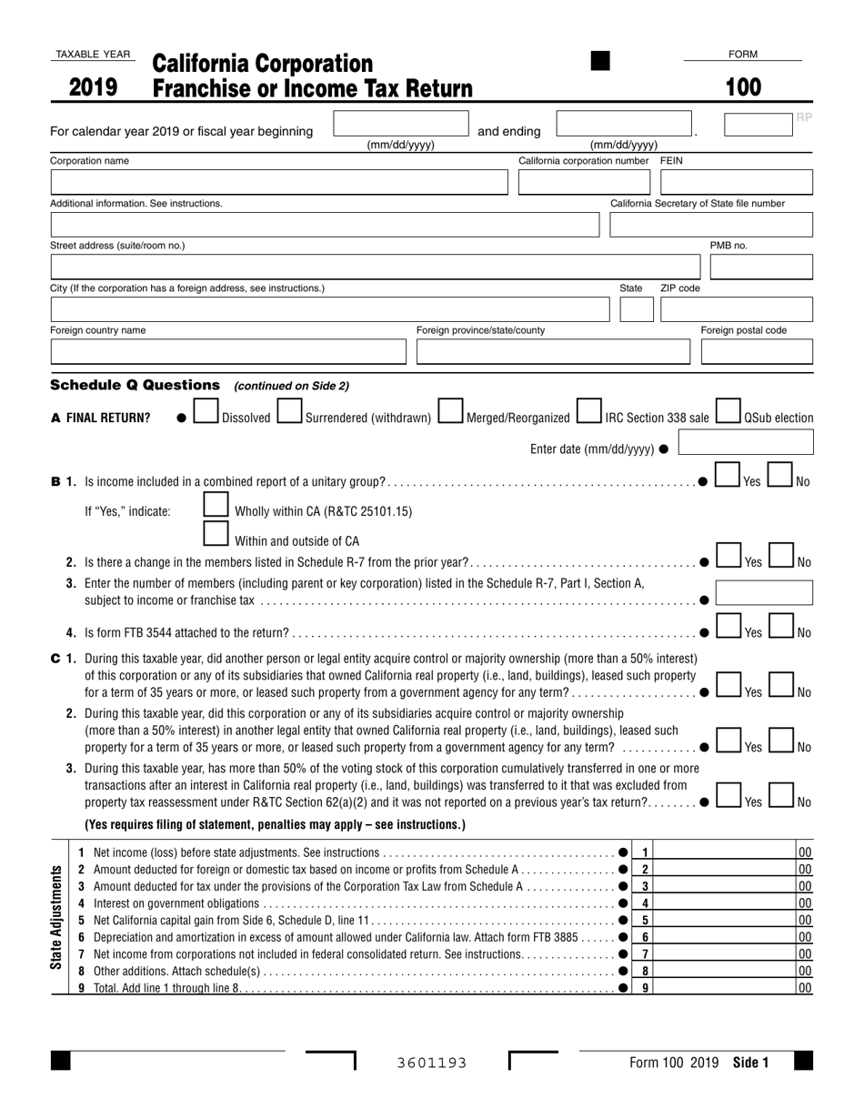 Form 100 - 2019 - Fill Out, Sign Online and Download Fillable PDF ...