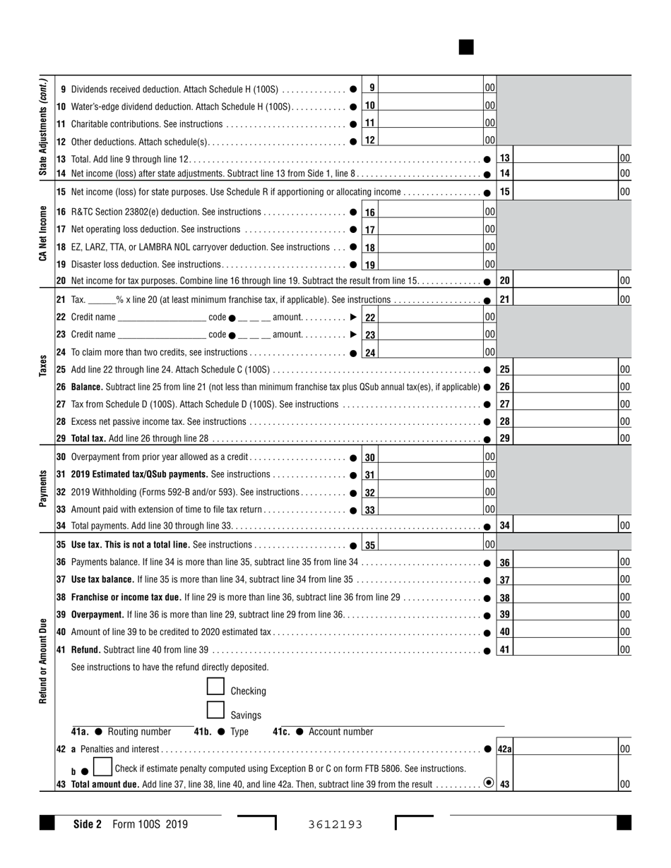 Form 100S - 2019 - Fill Out, Sign Online and Download Fillable PDF ...