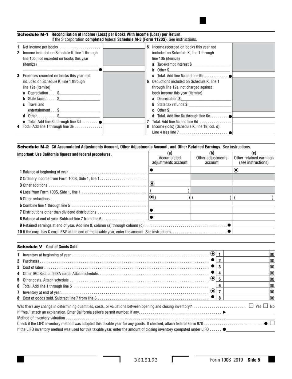 Form 100S California S Corporation Franchise or Income Tax Return - California, Page 5