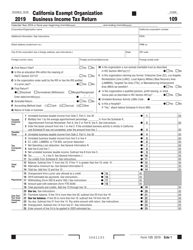 Document preview: Form 109 California Exempt Organization Business Income Tax Return - California
