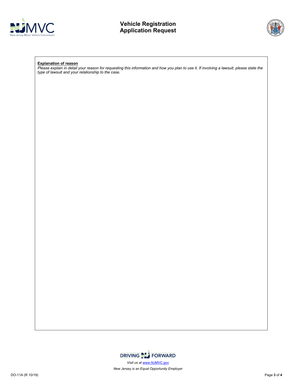 Form DO-11A Vehicle Registration Application Request - New Jersey, Page 3