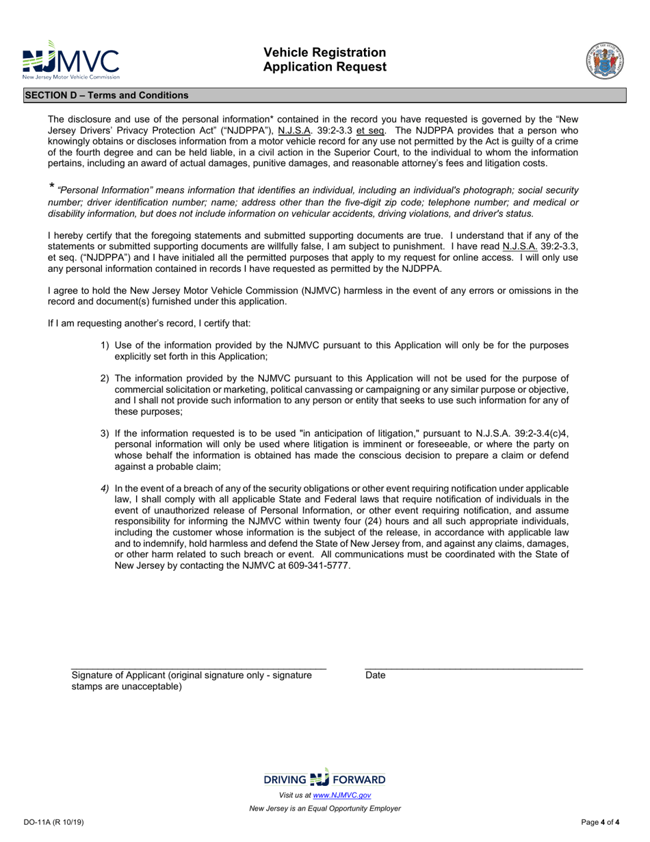 Form DO-11A Vehicle Registration Application Request - New Jersey, Page 4