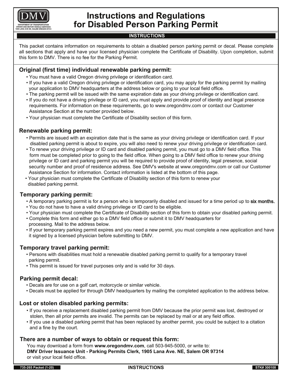 Form 735 265 Download Fillable Pdf Or Fill Online Application For Parking Permit For An Individual With A Disability Oregon Templateroller Form 735 265 Download Fillable Pdf Or Fill Online Application For Parking Permit For An Individual With A Disability Oregon Templateroller