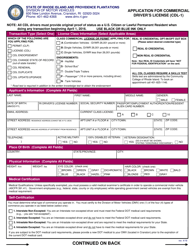 Document preview: Form CDL-1 Application for Commercial Driver's License - Rhode Island