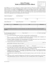 Form MV303 Mobile &amp; Manufactured Home Affidavit - Wyoming