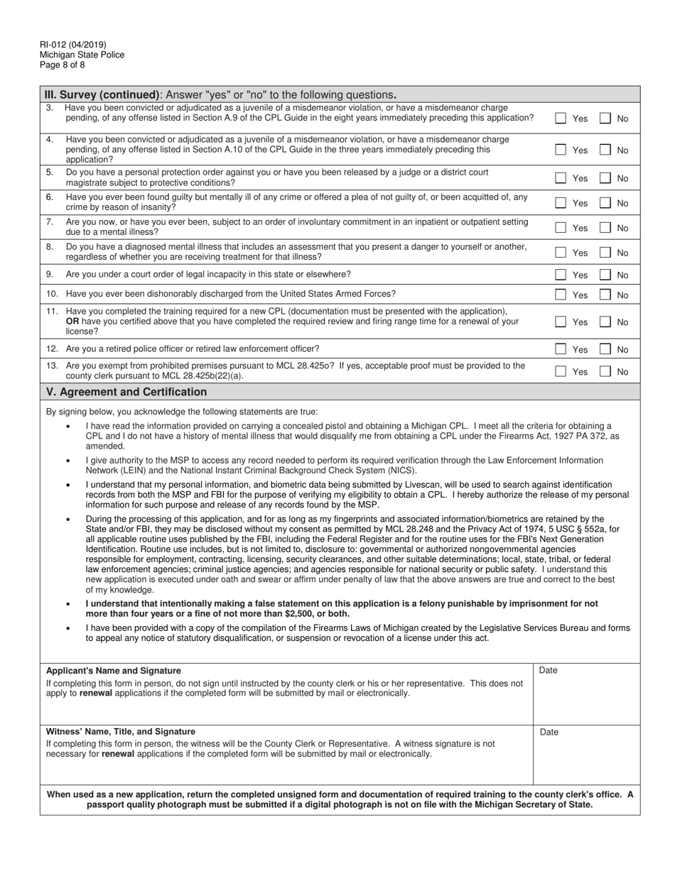 Form RI-012 - Fill Out, Sign Online and Download Printable PDF ...