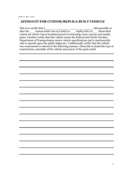 Document preview: Form MVR-55 Affidavit for Custom/Replica Built Vehicle - North Carolina