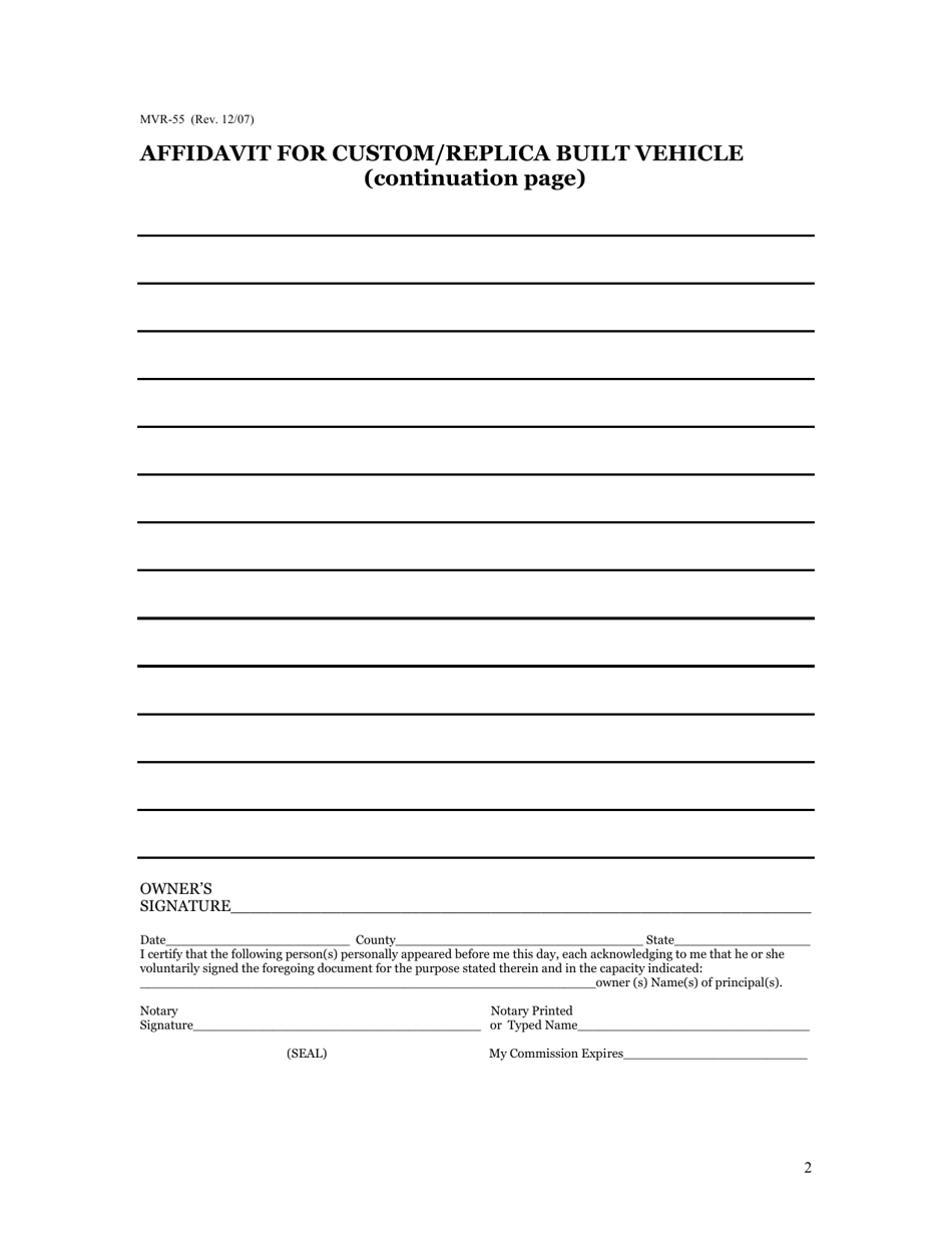 Form MVR-55 Affidavit for Custom / Replica Built Vehicle - North Carolina, Page 2