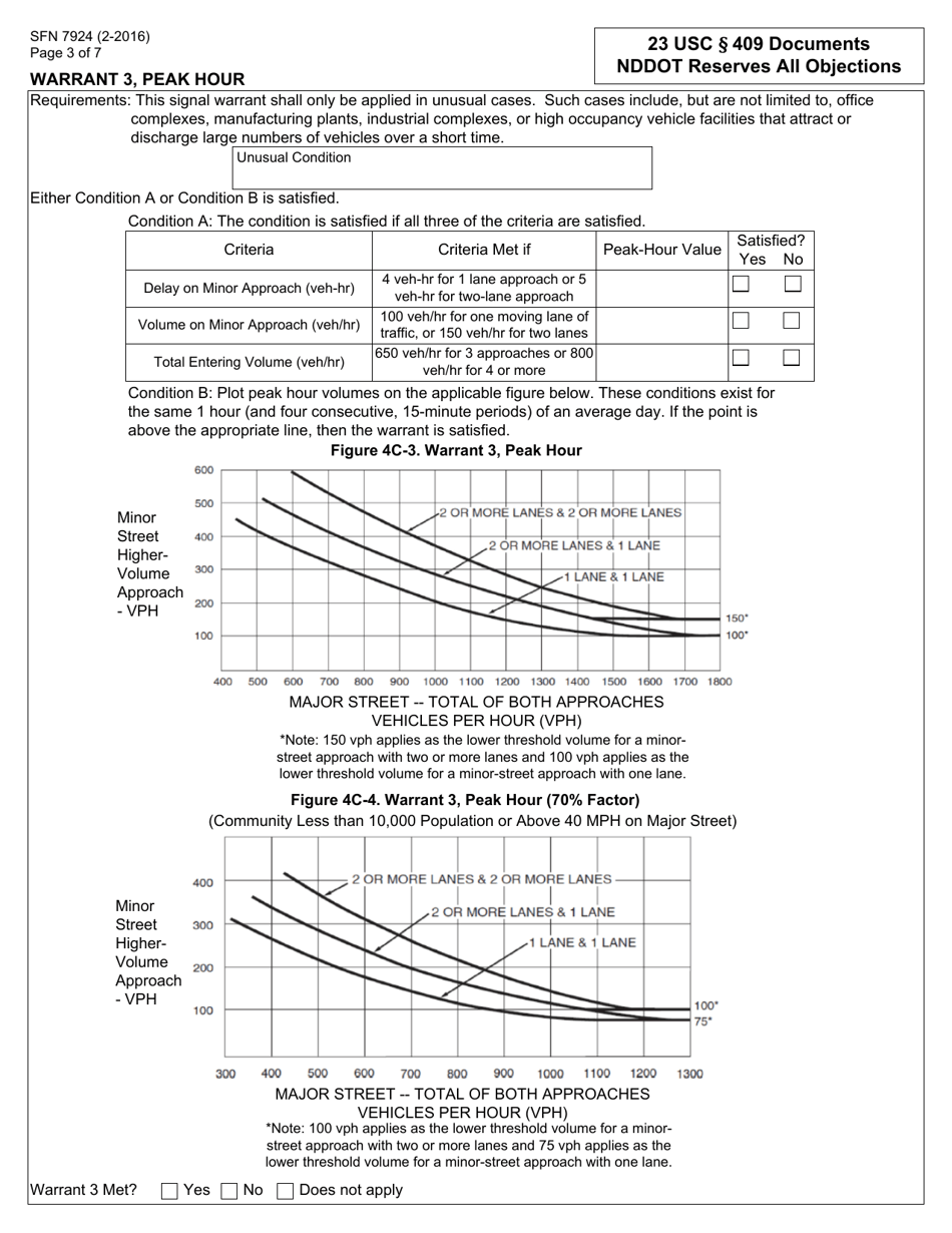 Form SFN7924 Traffic Control Study - Warrants for Traffic Signals - North Dakota, Page 3