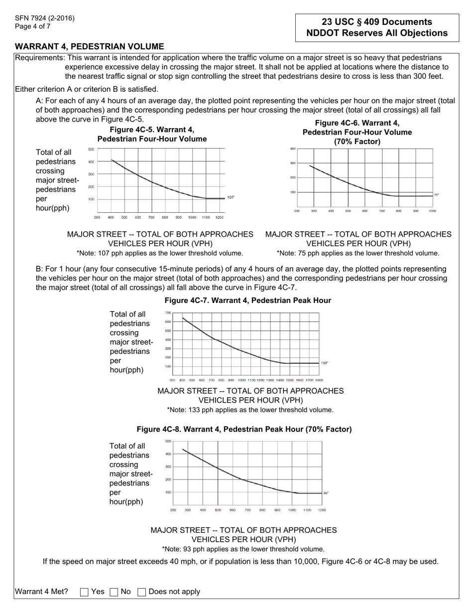 Form SFN7924 Traffic Control Study - Warrants for Traffic Signals - North Dakota, Page 4