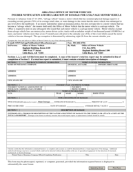 Document preview: Insurer Notification and Declaration of Damage for a Salvage Motor Vehicle - Arkansas