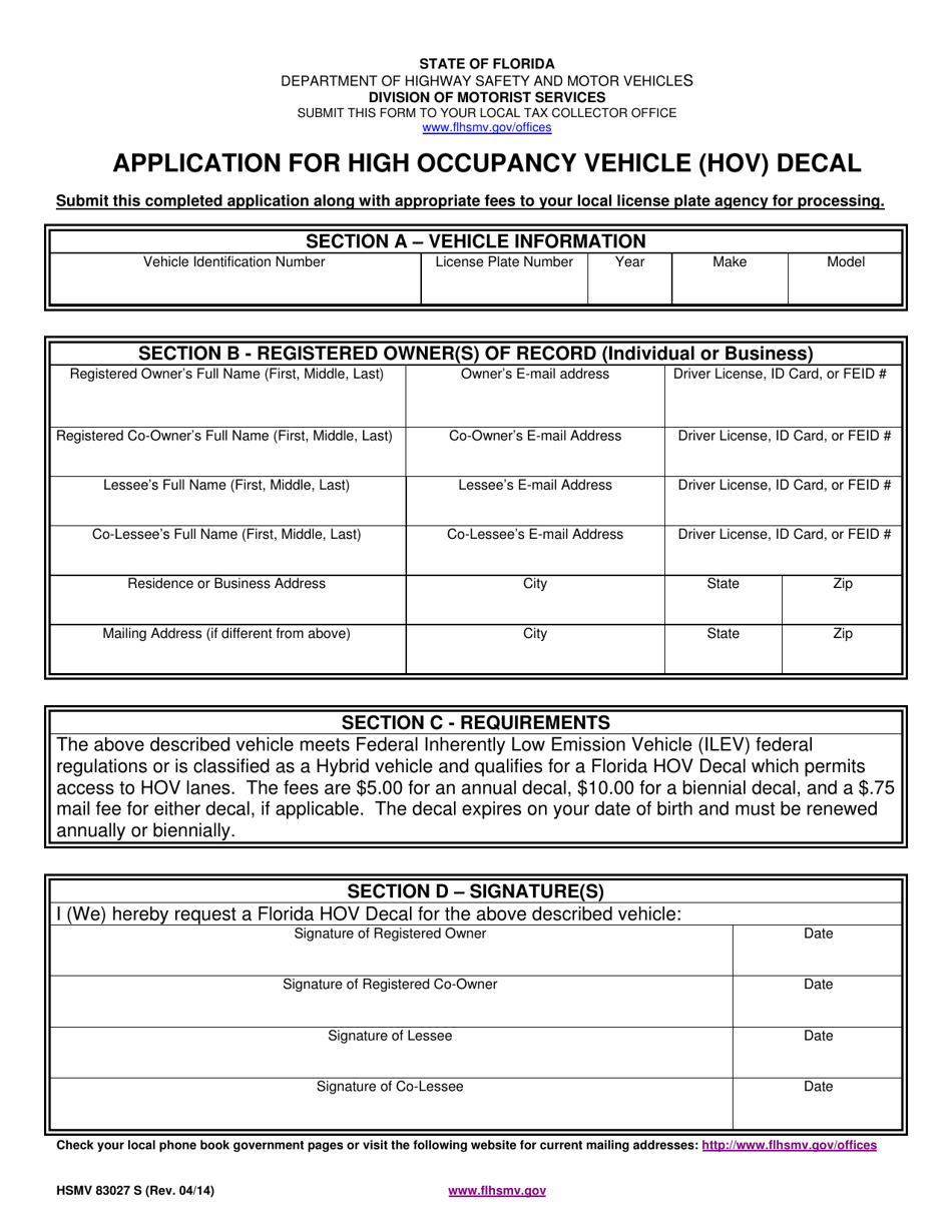 Form HSMV83027 Fill Out, Sign Online and Download Fillable PDF