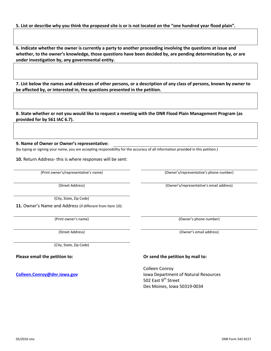 DNR Form 542-8157 Petition for a Flood Plain Determination or Flood Plain Declaratory Order - Iowa, Page 2