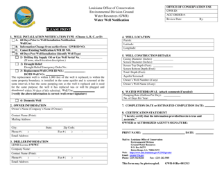 Form GWR-01 &quot;Water Well Notification&quot; - Louisiana