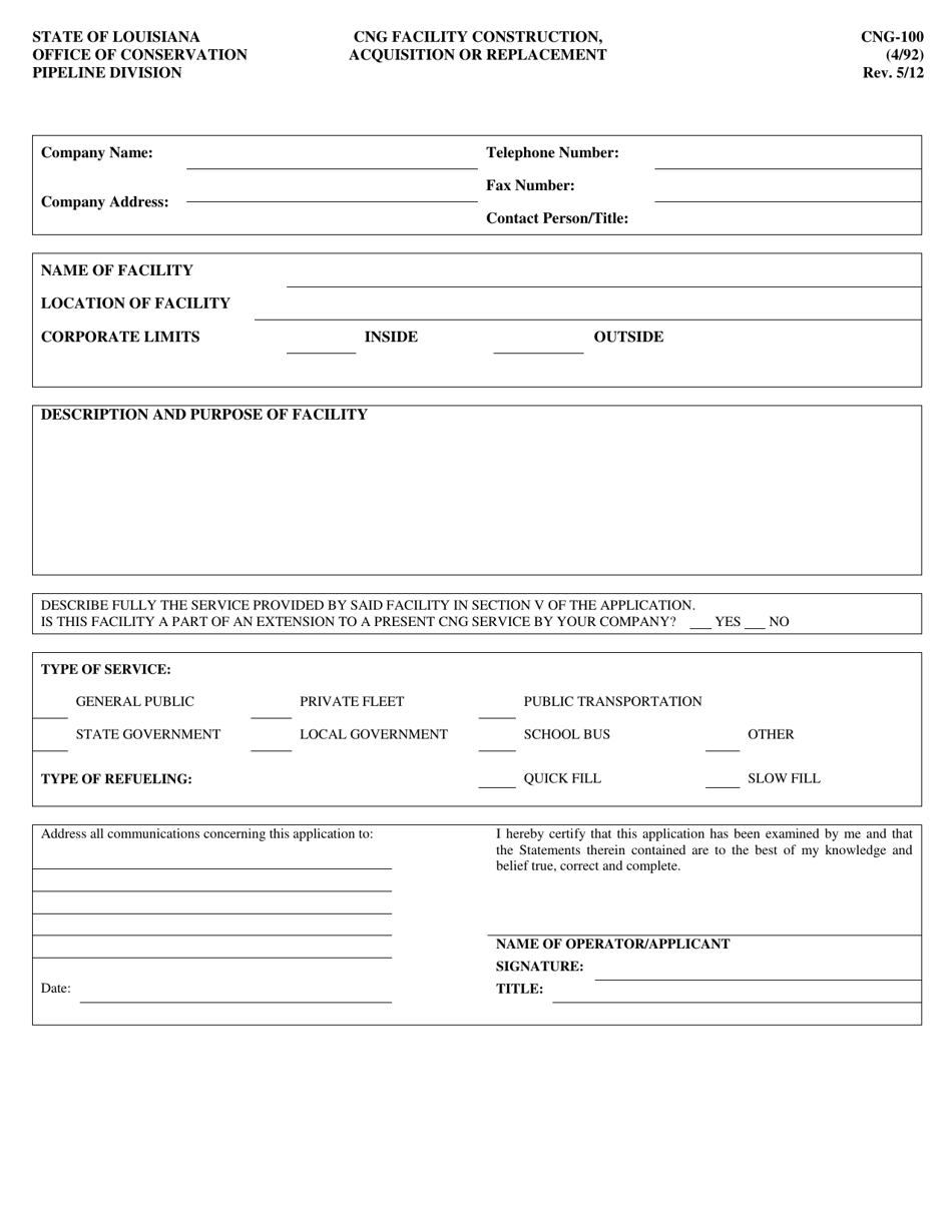 Form CNG-100 Cng Facility Construction, Acquisition or Replacement - Louisiana, Page 1