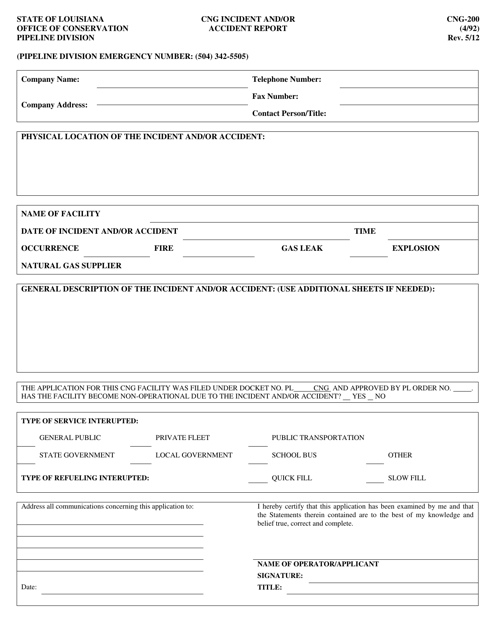 Form CNG-200 Cng Incident and/or Accident Report - Louisiana