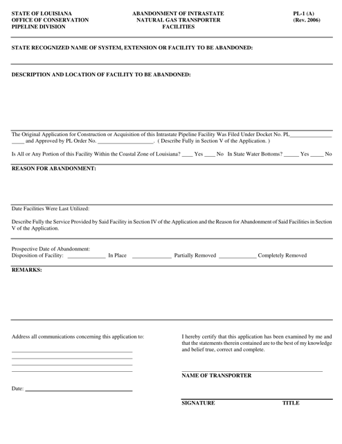 Form PL-1(A) Application for Abandonment of Facilities - Louisiana