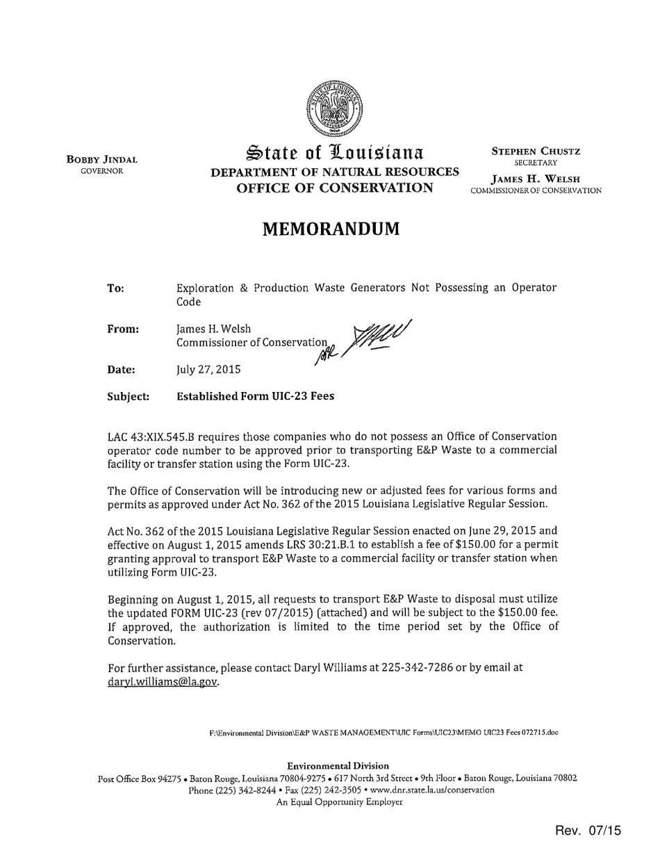 Form UIC-23 Request to Transport Ep Waste to Commercial Facilities or Transfer Stations - Louisiana, Page 3