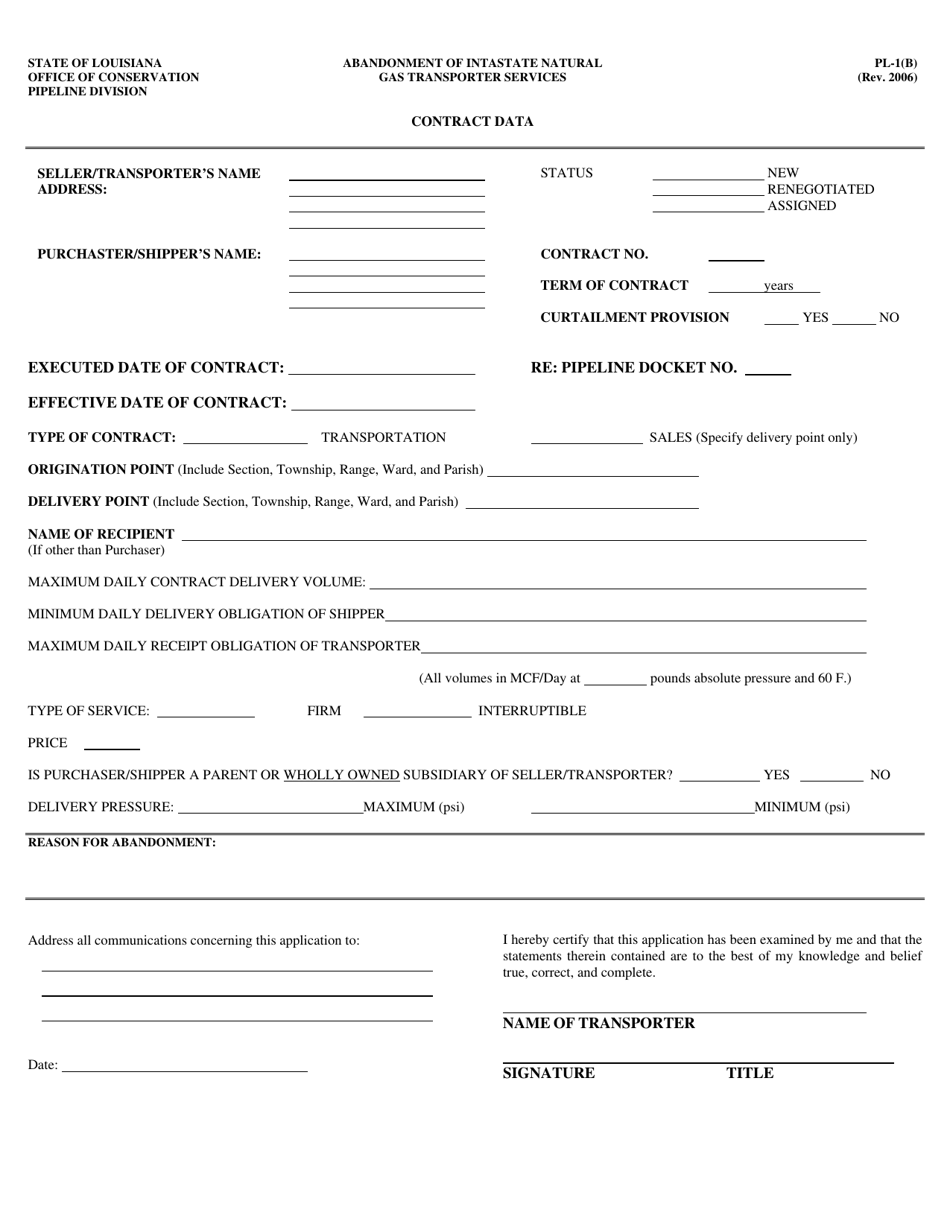 Form PL-1(B) Application for Abandonment of Services - Louisiana, Page 1