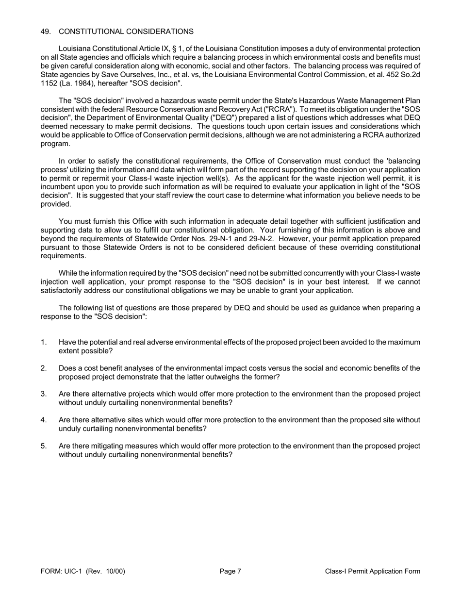 Form UIC-1 Class-I Waste Injection Well Permit Application - Louisiana, Page 7