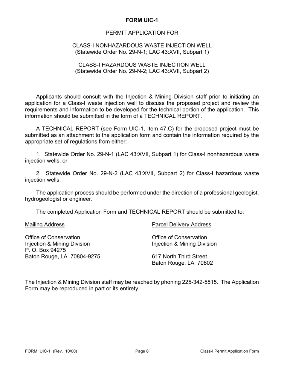 Form UIC-1 Class-I Waste Injection Well Permit Application - Louisiana, Page 8