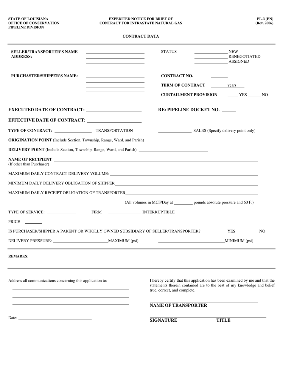 Form PL-3 Brief of Contract for Intrastate Natural Gas - Louisiana, Page 1