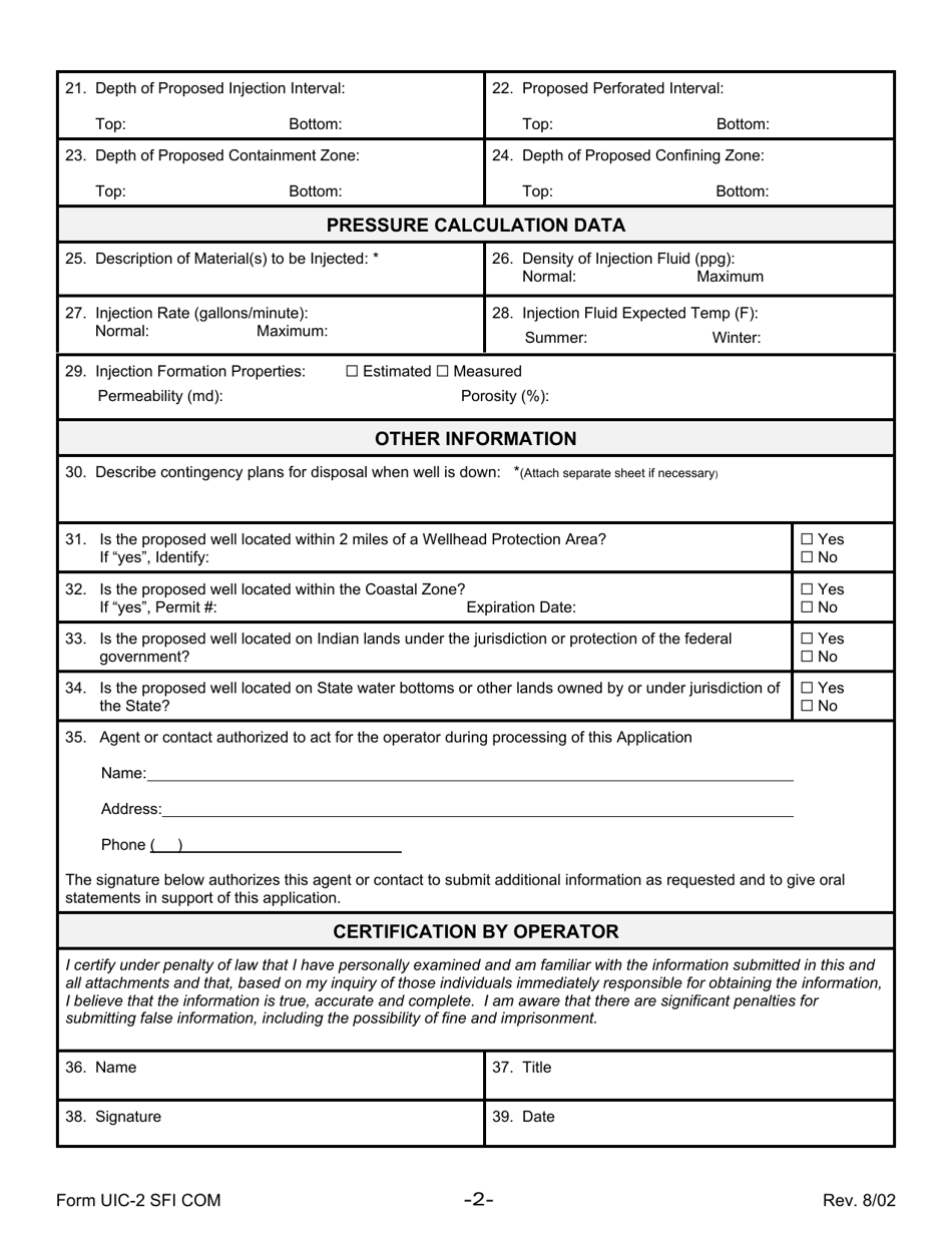 Form UIC-2 SFI COM Class-II Commercial Slurry Fracture Injection Well Application - Louisiana, Page 2