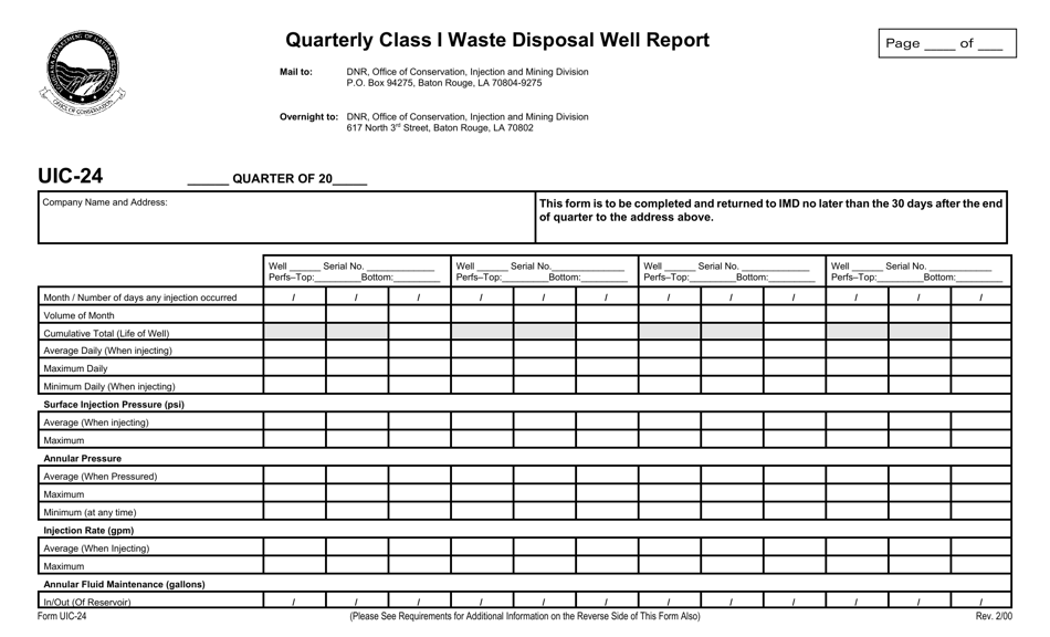 Form UIC-24 Quarterly Class I Waste Disposal Well Report - Louisiana, Page 1
