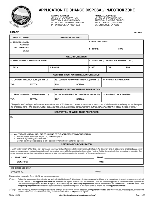 Form UIC-32 Application to Change Disposal/ Injection Zone - Louisiana