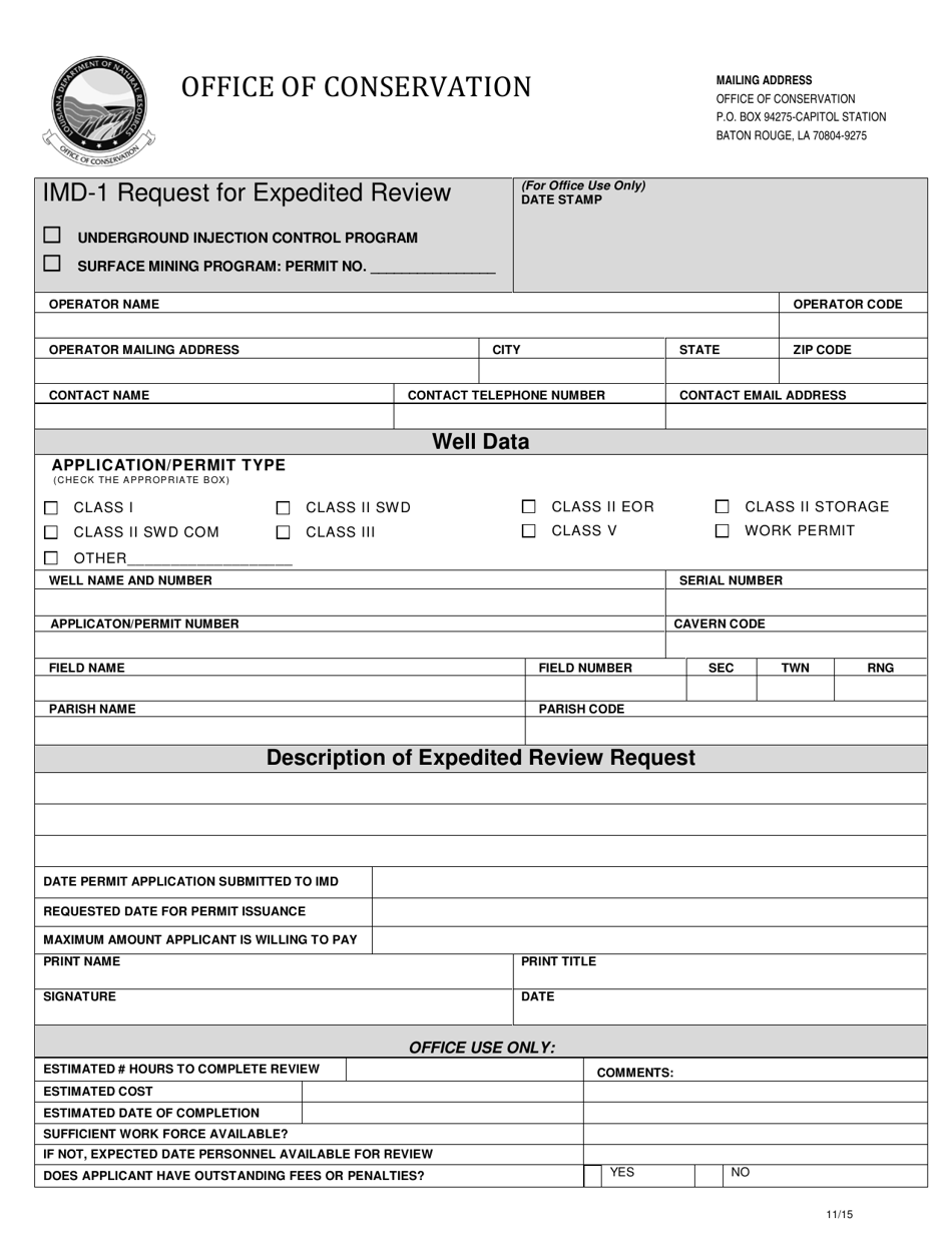 Form IMD-1 Request for Expedited Review - Louisiana, Page 1