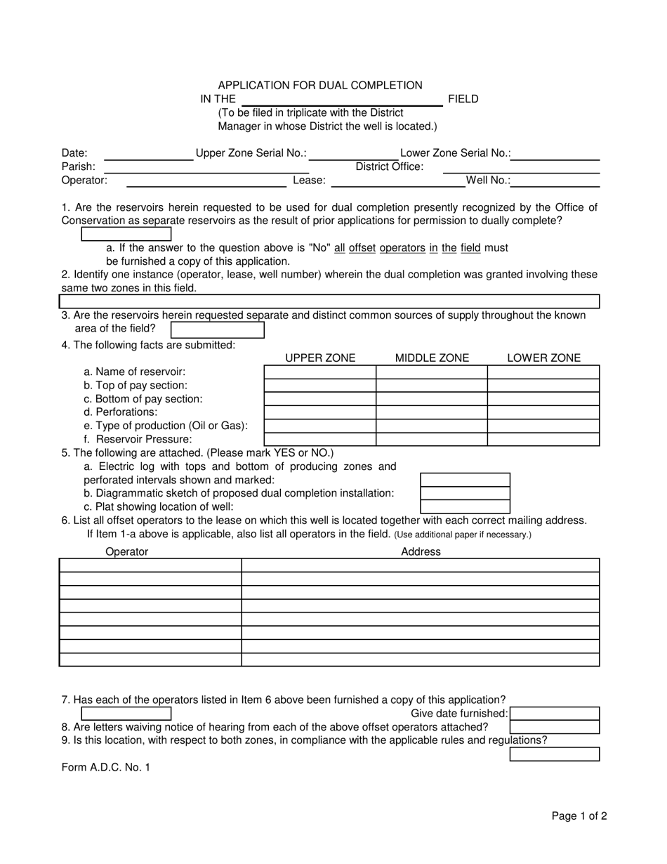 Form ADC Application for Dual Completion - Louisiana, Page 1