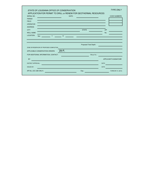 Form GR-10  Printable Pdf