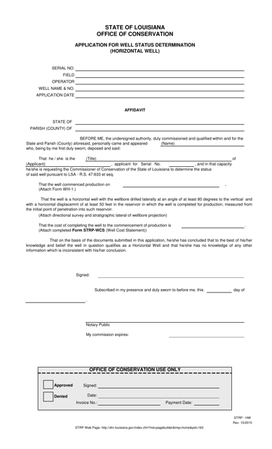 Form STRP-HW Application for Well Status Determination (Horizontal Well) - Louisiana