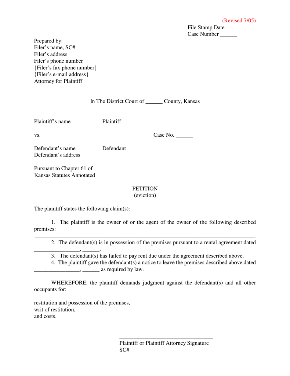 Petition (Eviction) - Kansas, Page 1