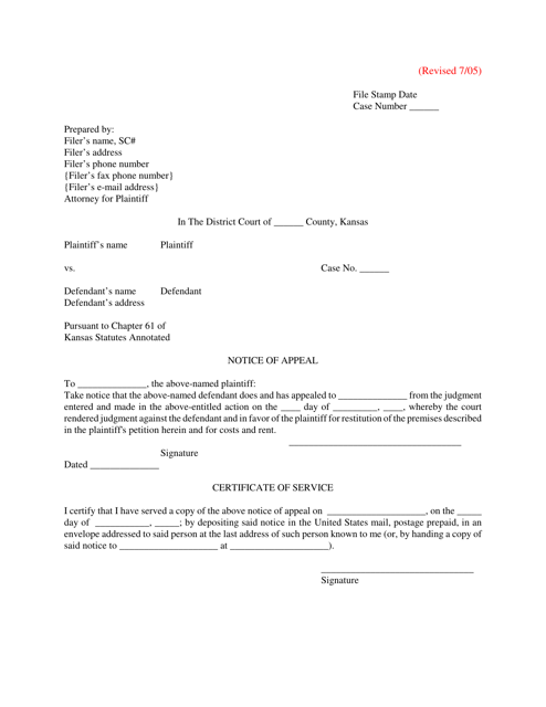 Notice of Appeal - Kansas Download Pdf