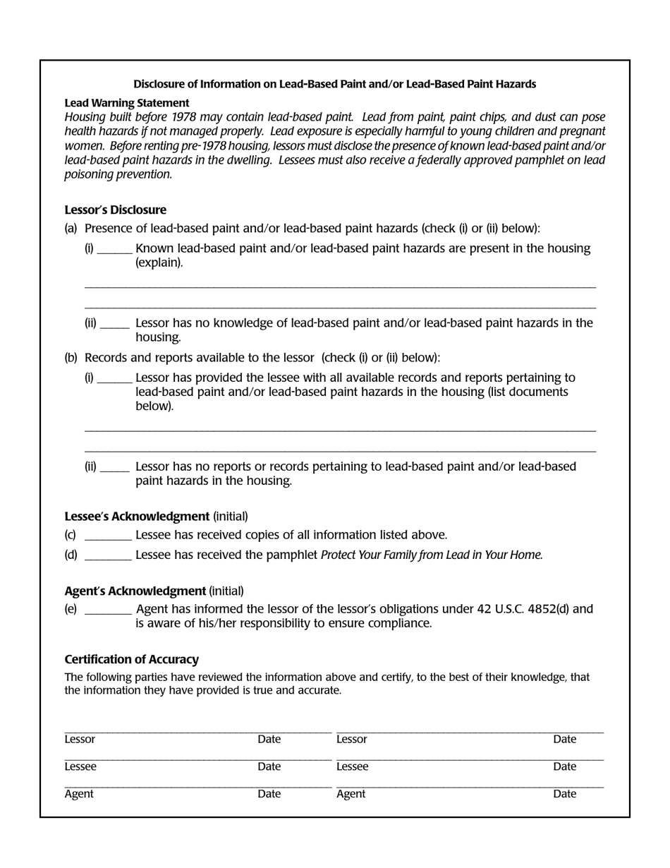 Disclosure of Information on Lead-Based Paint and / or Lead-Based Paint Hazards, Page 1