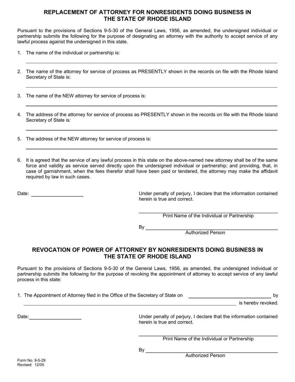 Form 9-5-29 Appointment of Attorney by Nonresidents Doing Business in the State of Rhode Island - Rhode Island, Page 2