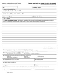 Form TOSHA-7 Report a Safety or Health Hazard Complaint Form - Tennessee, Page 2
