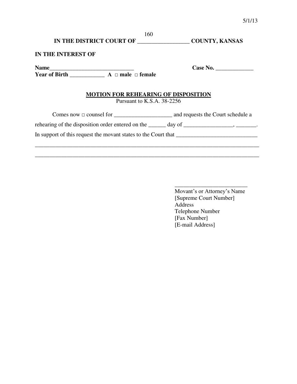 Form 160 Motion Rehearing Disposition - Kansas, Page 1