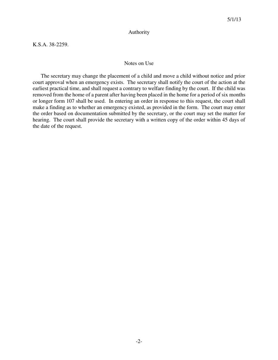 Form 166 Emergency Change of Placement Findings Order - Kansas, Page 2