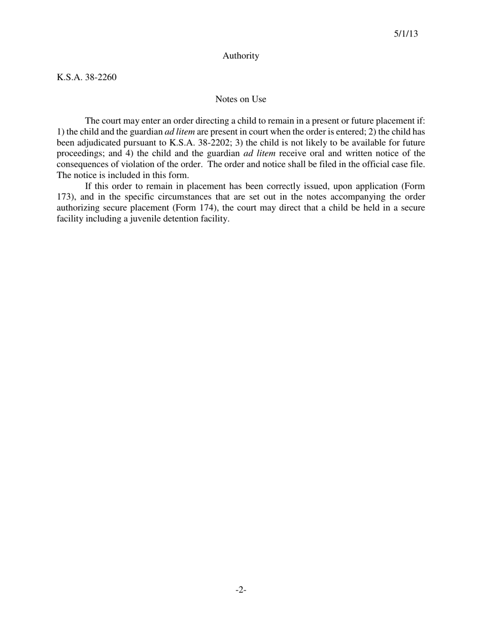 Form 172 Order to Remain in Placement - Kansas, Page 2