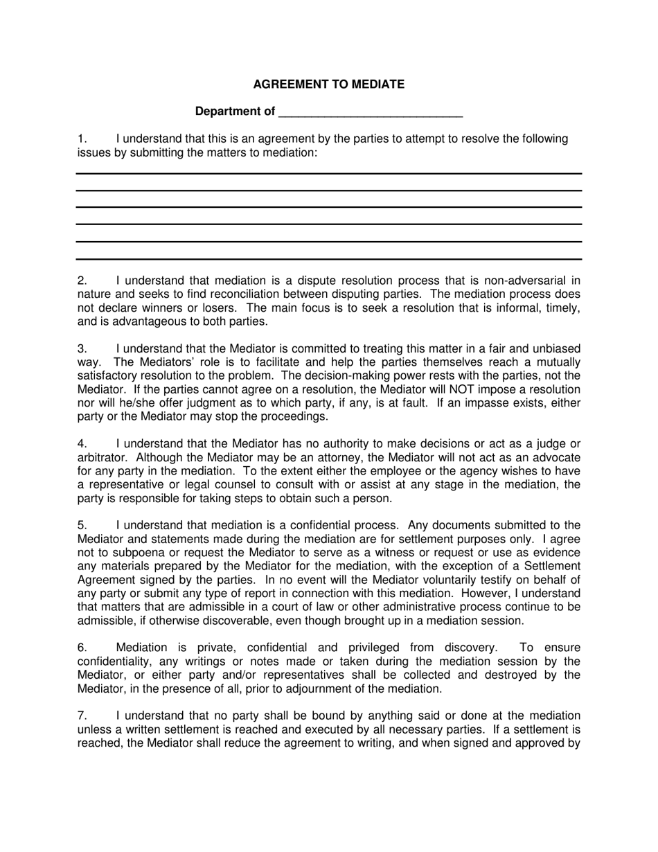 Agreement to Mediate - Arkansas, Page 1