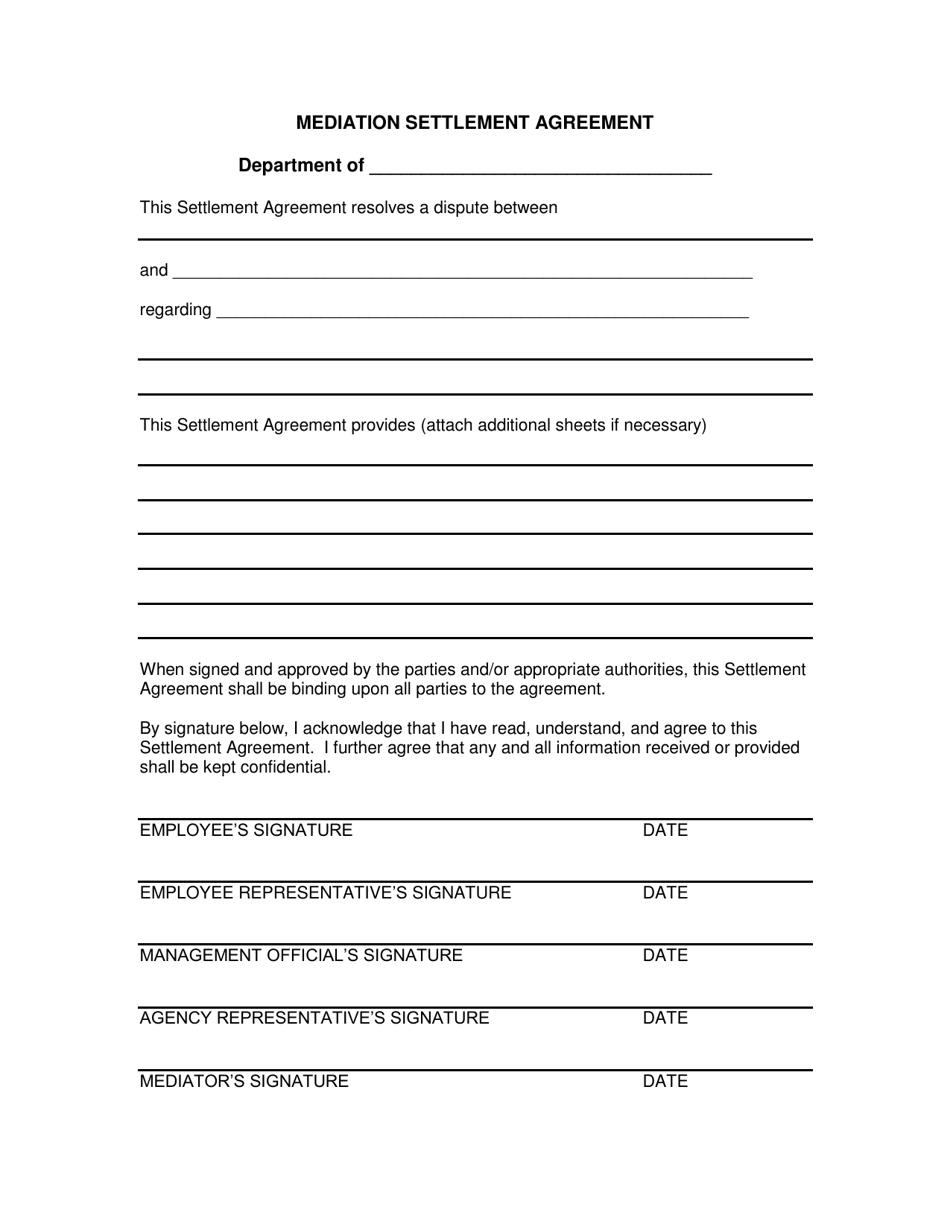 Mediation Settlement Agreement - Arkansas, Page 1