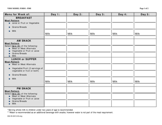 Document preview: Form 032-05-0613-00-ENG Weekly Menu - Virginia