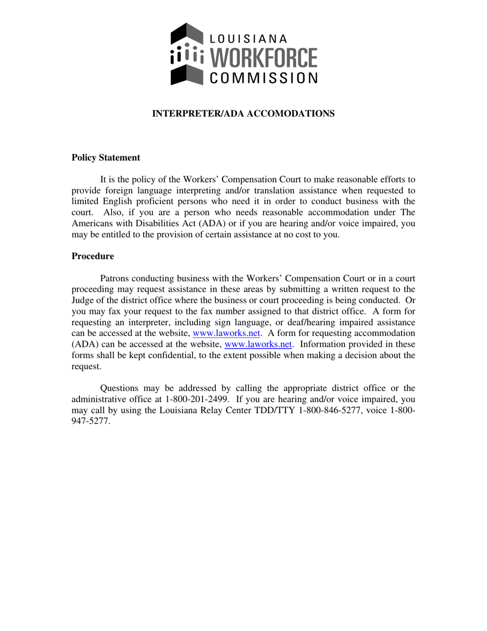 Louisiana Request for Language Interpreter or Deaf/Hearing Impaired ...