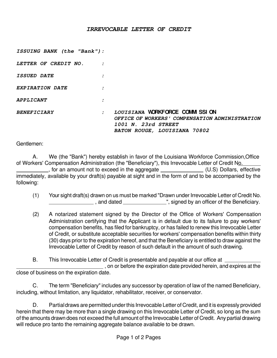 Irrevocable Letter of Credit - Louisiana, Page 1