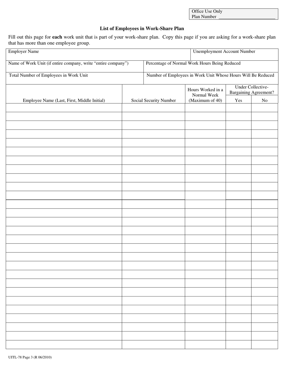 Form UITL-78 Request for Approval of Work-Share Plan - Colorado, Page 3