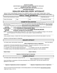 Document preview: Form HSMV82175 Dealer Non-delivery Affidavit - Florida