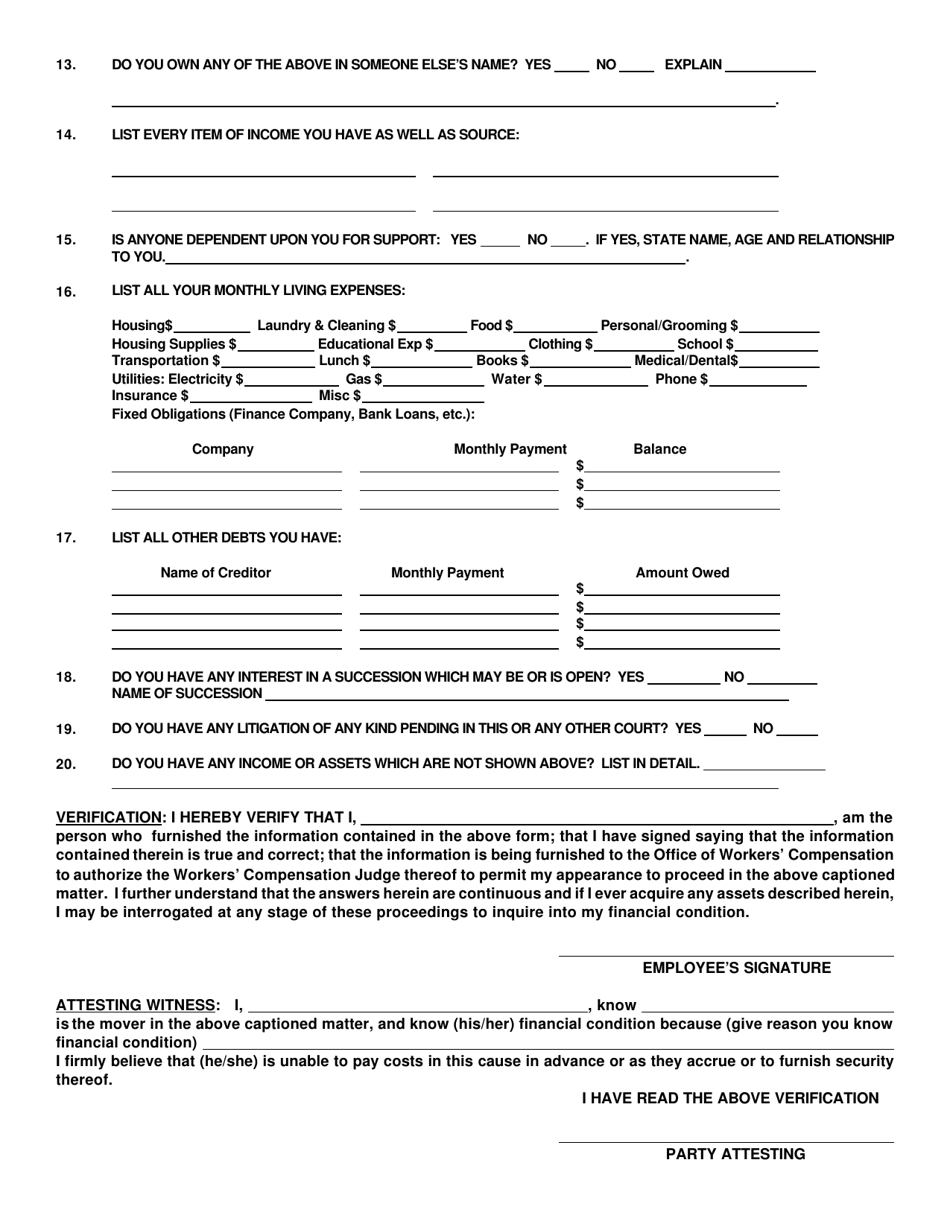 Louisiana Request for Waiver of Payment of Advance Costs Facts ...