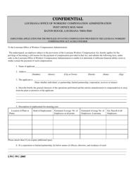 Form LWC-WC-2005 Employers Application for the Privilege of Paying Compensation Provided in the Louisiana Workers' Compensation Act as Self-insurer - Louisiana